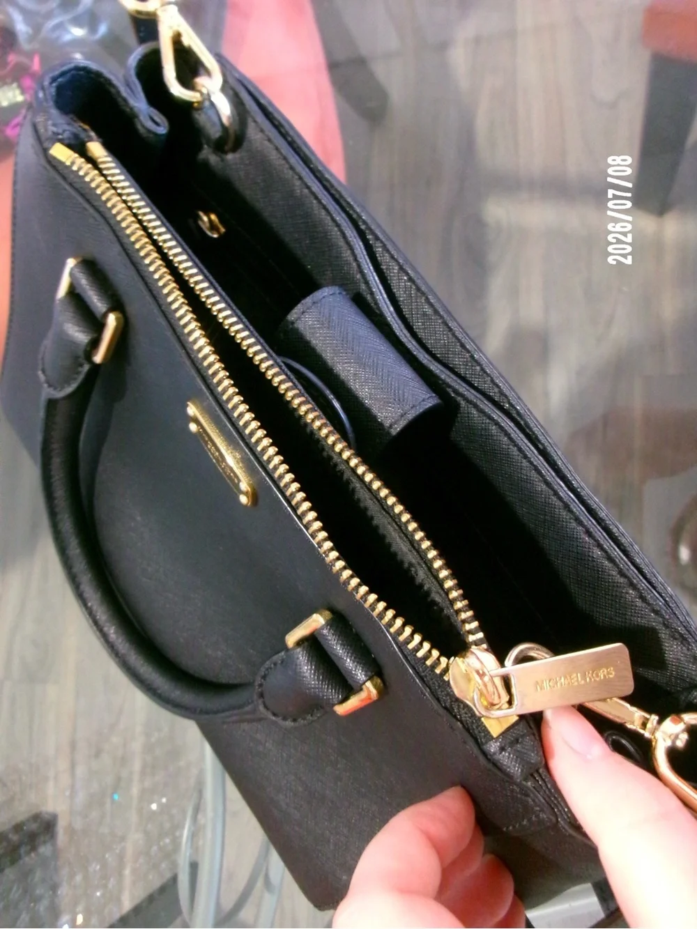Michael Kors Navy Saffiano Crossbody Satchel with Gold Hardware